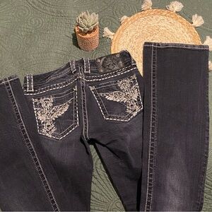 Miss Me Black Boot Cut Jeans with Silver Embroidery